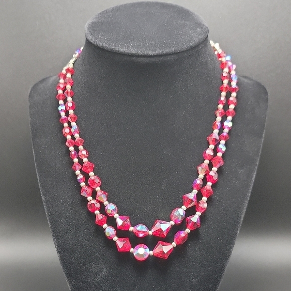 Elegant Red AB 2 Line Crystal Beaded Necklace - Picture 1 of 6